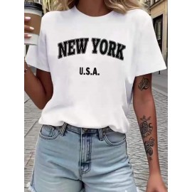 3-Pack Plus Size Letter Print T-Shirt, Short Sleeve Crew Neck Casual Top for Summer & Spring, Women'S Plus Size Clothing