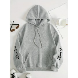Plus Size smiling face Print Hoodie, Casual Fashion Sweatshirt, Hooded Pocket Drawstring Sweatshirt for Fall & Winter, Women's Clothing