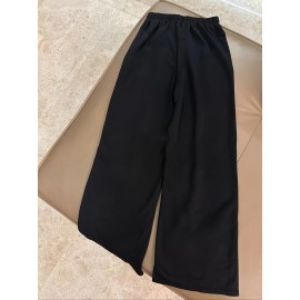 Casual Stretch Slim Fit Crew Neck Button Pullover T-Shirt + Elastic Waist Wide Leg Pants Long Set