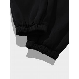 [Chicago U.S.A. Print Hoodie Set] Red Polyester Women's Chicago U.S.A. Letter Print Hoodie & Pants Set - Drawstring, Machine Washable Casual Outfit