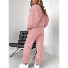 Women'S Stylish Casual Cherry Print Sweatshirt Set, Autumn And Winter Fleece Sweatshirt Outfit for Ladies.